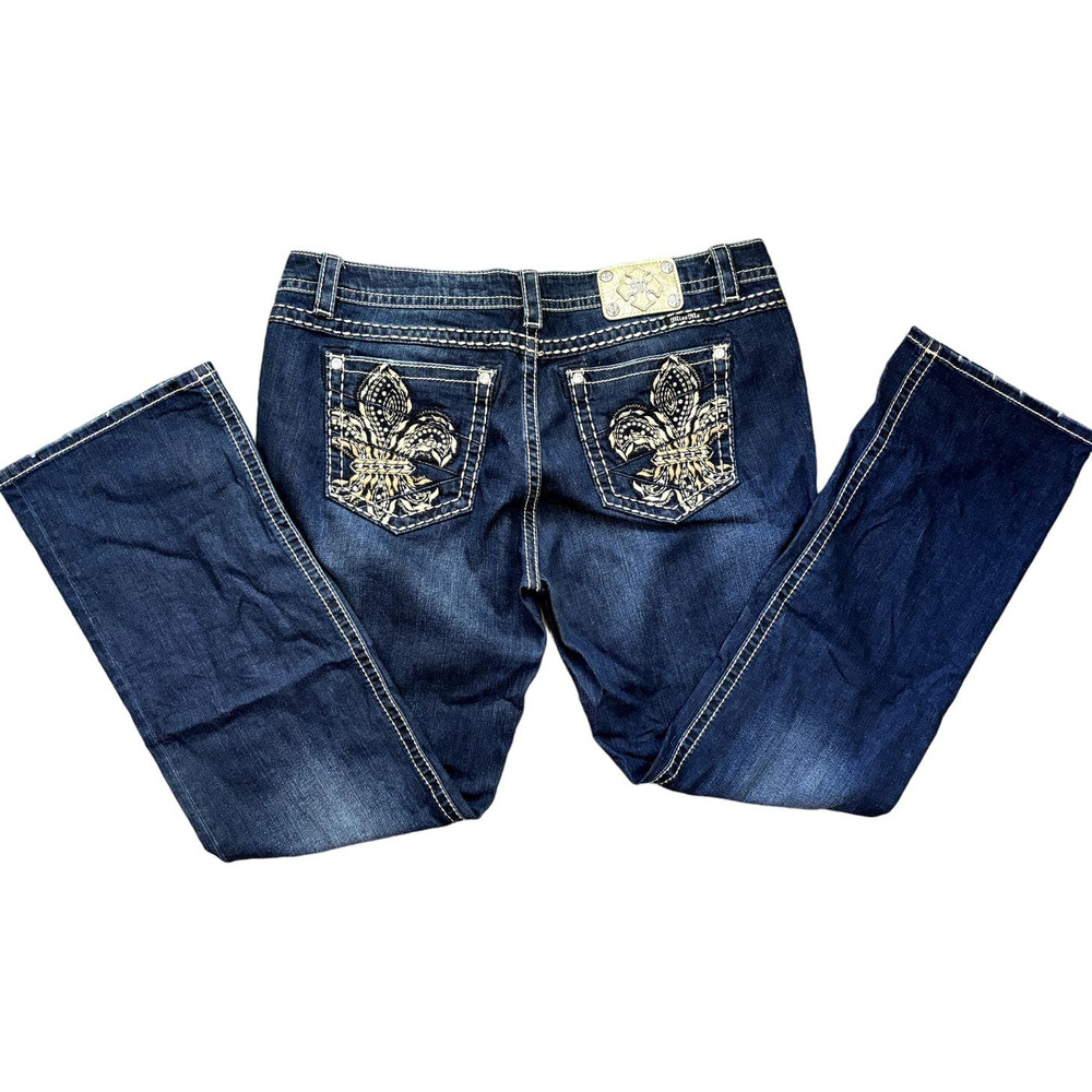 Miss Me Gold Fleur De Lis Easy Straight 36